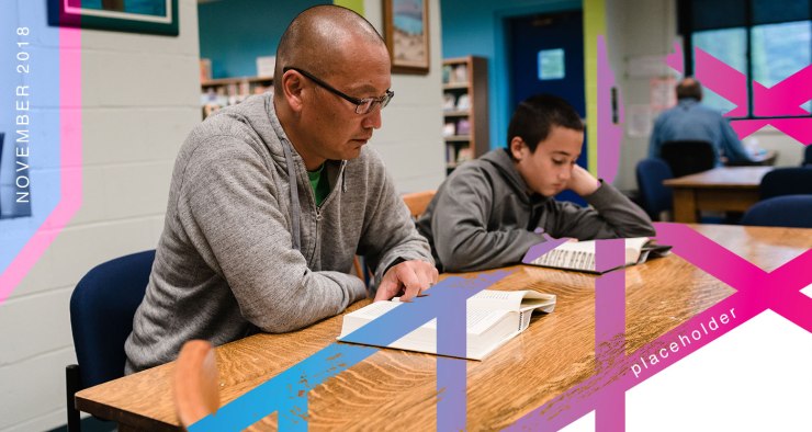 Dad Joon and son Maddox reading